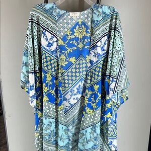 Umgee Blue, Light Blue, Yellow & White Patterned Kimono Tunic